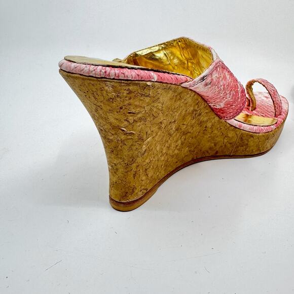 GOSSIP Pink/Gold Indian Kolhapuri Chappal Platform Wedges - Picture 7 of 8